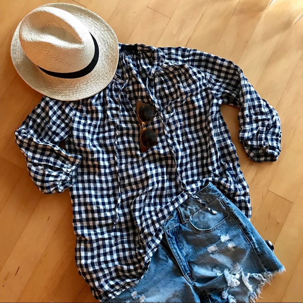 J. Crew Linen Gingham Vneck Tie Tunic